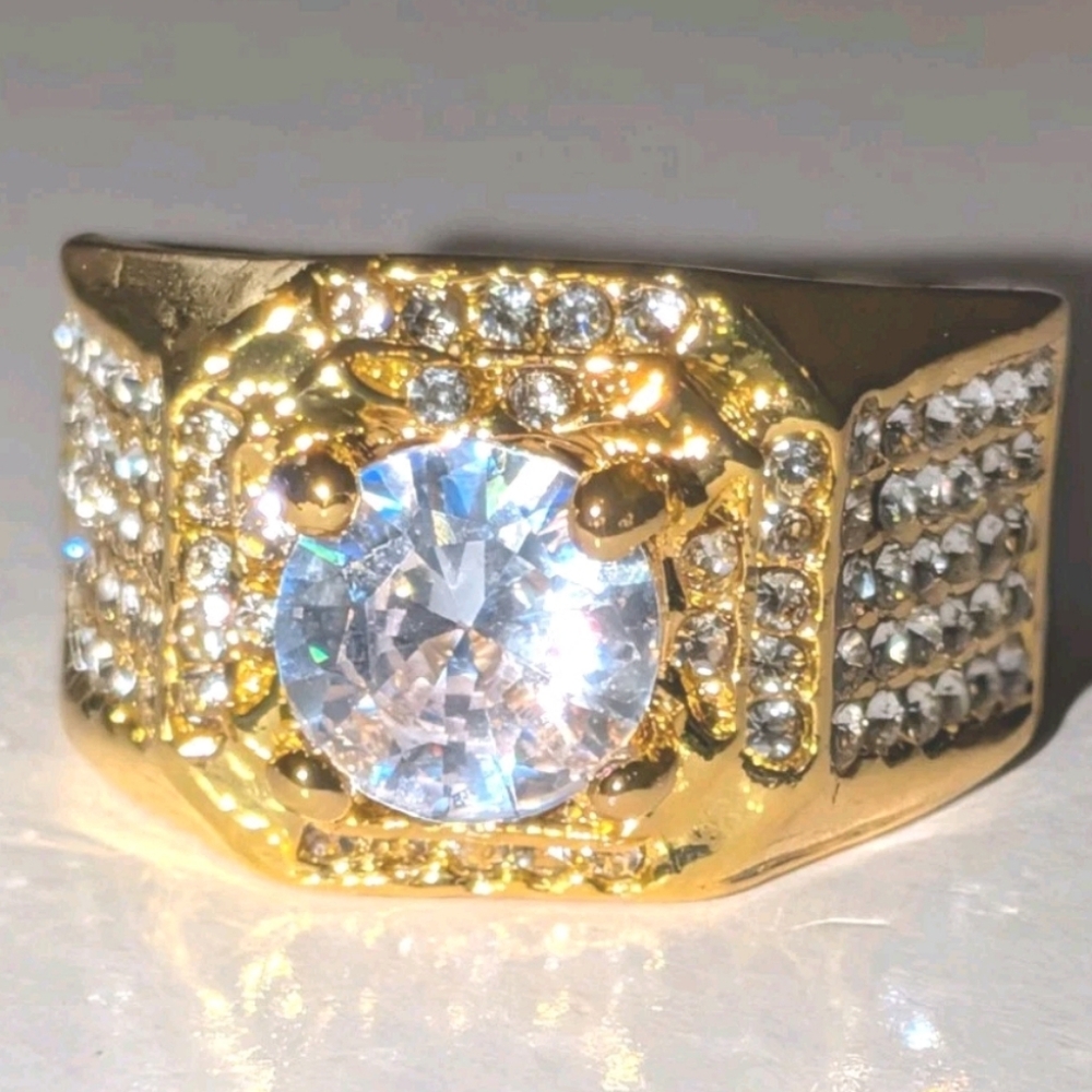 Men's 3Ct Round Cut Moissanite Prong Engagement Ring 14K Yellow Gold Plate